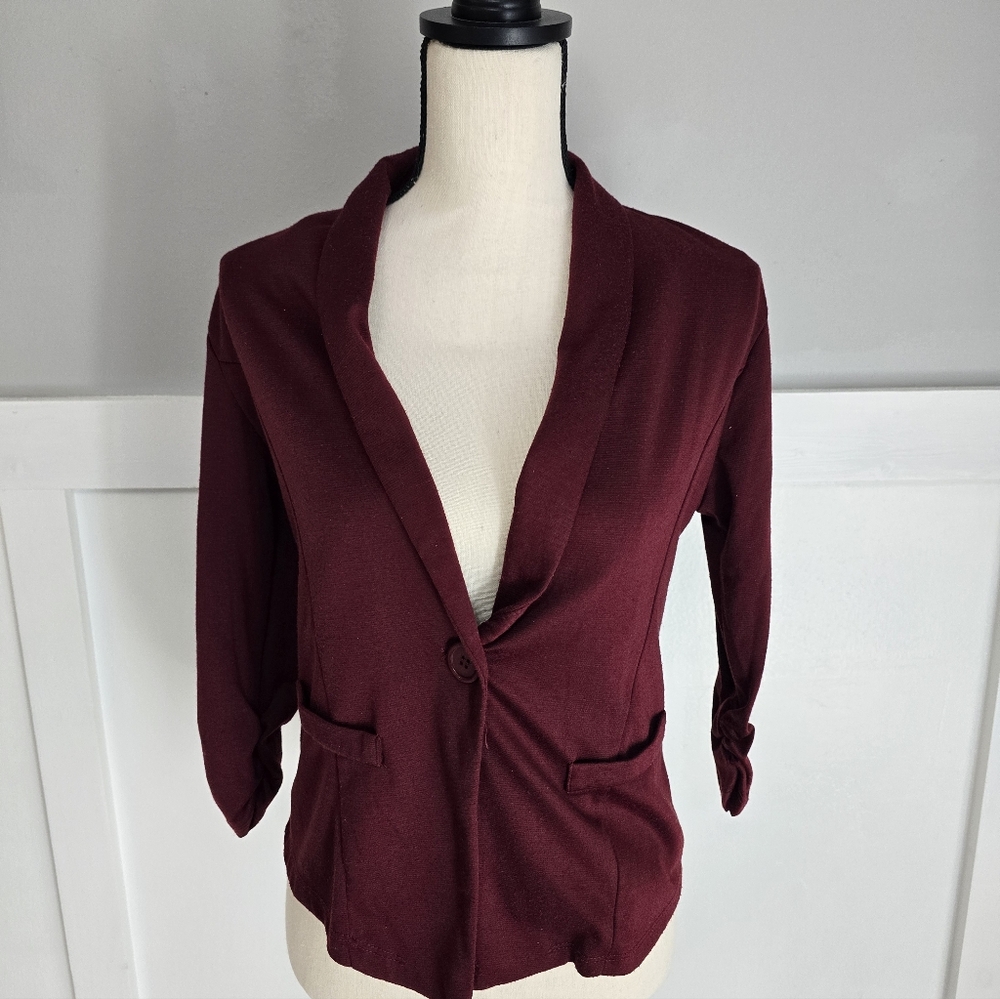 B FAMOUS Women's Burgundy Blazer SZ S
